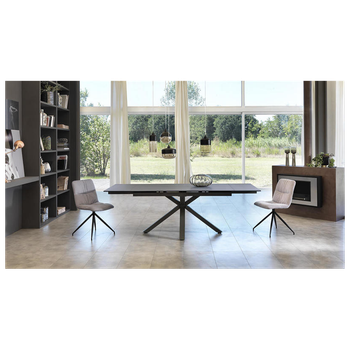 Mesa Extensible De 160cm A 240cm Moderna Cubierta De Cerámica Sobre Cristal Templado Gris Grafito