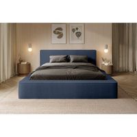cama con arcon denali - acero azul rizado - 180x200 cm - tela terciopelo suave - somier elevable - almacenamiento integrado