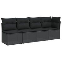 sofa de jardin de 4 plazas  sofa de exterior con cojines ratan sintetico negro