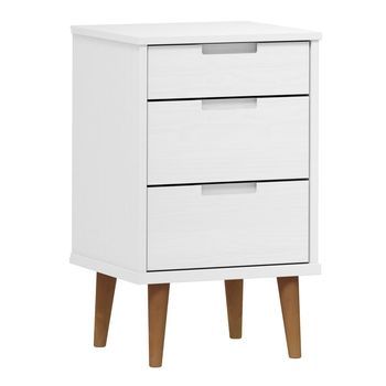 Mesita De Noche | Mesa Auxiliar | Mesilla Molde Madera Maciza De Pino Blanca 40x35x65 Cm