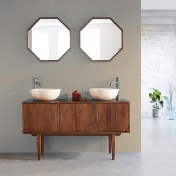 Mueble de lavabo doble de mindi macizo 135 cm