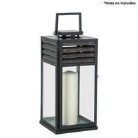 farol portavelas negro madera