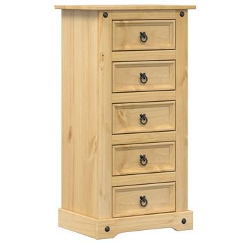 Mesita De Noche | Mesa Auxiliar | Mesilla Corona Madera Maciza De Pino 53x39x103 Cm