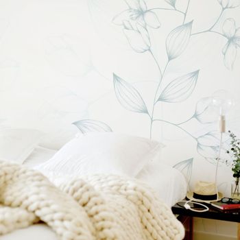Papel pintado panorámico flores trepadoras, verde de gris 45