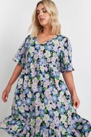 yours vestido cintura alta negro de flores azuladas mujer curvy y tallas grandes yours