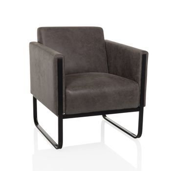 Sillón Lounge Aruba Retro Estructura Negra Cuero Sintético 1 Plaza Gris Hjh Office