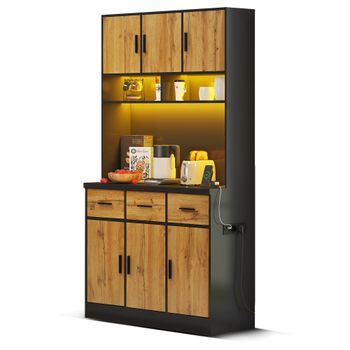 Aparador Buffet - Mueble Para Cocina Y Comedor - Mdf - Negro Y Natural (100x40x180cm)