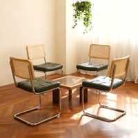 pack de 4 sillas - mueble de comedor - acero cromado y ratan - verde 53x464x846cm