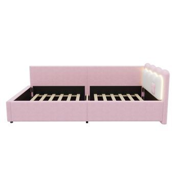 Sofá Cama De 90x200cm Con Led Y Somier De Láminas Rosa