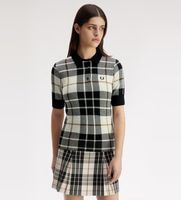 fred perry para mujer k3157 polo de punto de tartan en boucle blanco negro 34 casual algodon manga corta