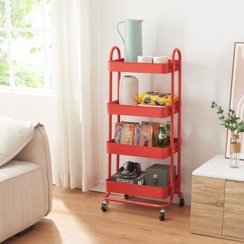 Carro De Servicio Pyhäntä Con 4 Cestas Acero 104x46x35 Cm - Rojo [en.casa]