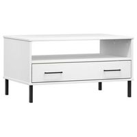 mesa de centro patas metal oslo madera maciza blanco 85x50x45cm vidaxl