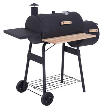 Outsunny Barbacoa de Carbón 3 en 1 Ahumador Parilla de Carbón Barbacoa de BBQ 124x53x104 cm con Termómetro y Ruedas Estantes   Aosom España