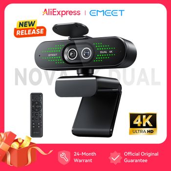 EMEET NOVA Cámara Web 4K de Doble Lente para PC, Cámaras Gran Angular, Zoom 11X, Enfoque Automático, Cámara Web con Control Remoto y Micrófono para Llamadas en Línea