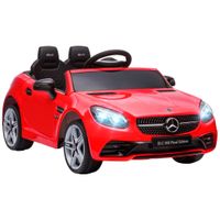 aiyaplay coche electrico para ninos de 3 anos mercedes slc 300 con bateria 12v mando a distancia faros led bocina musica rojo