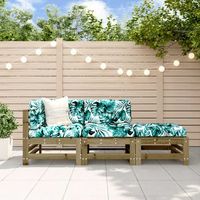 conjunto de sofas jardin 3 uds  mueble jardin mesa y sillas y cojines madera pino impregnada cfw500180