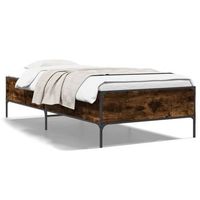 estructura cama madera ingenieria metal roble ahumado 90x190 cm