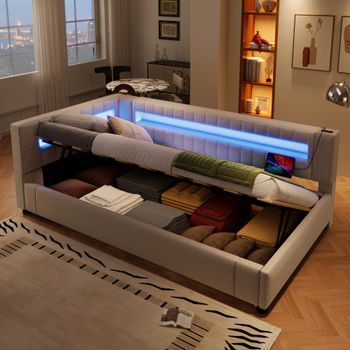 Tumbona Hidráulica Led Usb 90x200 Lino Beige