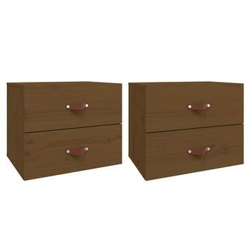 Pack 2 Uds Mesitas De Noche | Mesa Auxiliar | Mesilla De Pared Marrón Miel 50x36x40 Cm