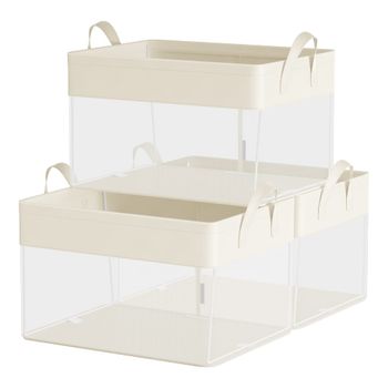 3 cajas de almacenaje de tela con asas de color blanco