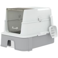 pawhut arenero de acero inoxidable con tapa arenero xl con pala cubeta extraible laterales altos facil de limpiar gris
