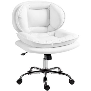 Homcom Silla De Oficina Con Piernas Cruzadas Asiento Ancho Blanco