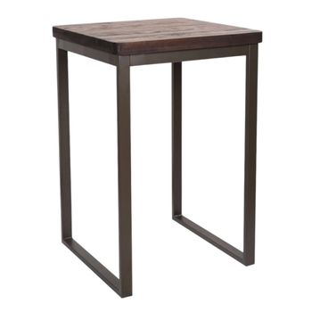 Mesa alta 70 cm en acero y madera maciza oscura