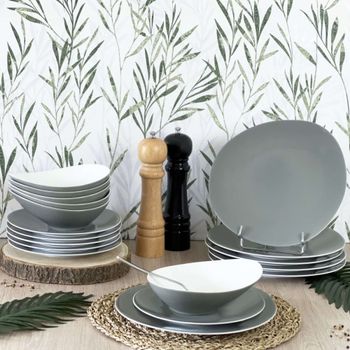 6 platos hondos porcelana gris
