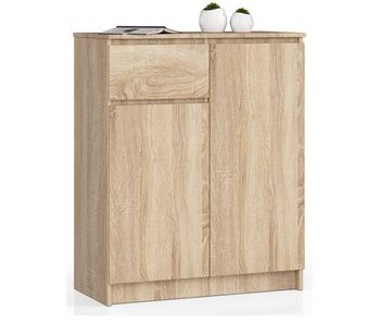 Cómoda akord k80 roble sonoma 80 cm 2 puertas 1 cajón frente en color roble sonoma 4 estantes 80x40x99 cm