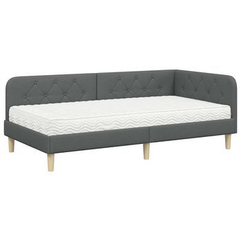 Cama Individual | Cama Para Adulto | Estructura De Cama En Esquina Gris Oscuro 90 X 190 Cm Tela