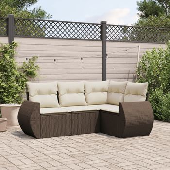 Set De Sofás De Jardín 4 Uds | Juego De Muebles De Jardín Y Cojines Ratán Sintético Marrón Cfw21314