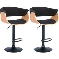 juego de 2 taburetes de bar elegantes y comodos en tela de madera clara y metal negro tdb10720