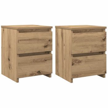 Pack 2 Uds Mesitas Noche | Mesilla De Noche Madera Ingeniería Roble Artisan 30x30x40 Cm