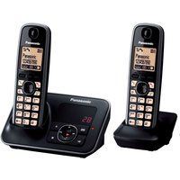 panasonic kx-tg6622eb cordless phone with answering machine - twin handsets black