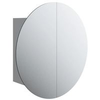 armario de bano  mueble de bano con espejo redondo y led gris 47x47x175 cm