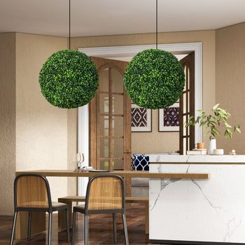 Set De 2 Piezas Planta Artificial De Bolas Topiarias Plantas Bola De Boj De Imitación De 48 Cm Para Porches Balcones Y Jardines Verde