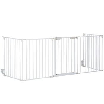 PawHut Barrera para Perros Mascotas de 5 Paneles Plegable con Cierre Inteligente para Escalera Pasillo 60x74,5 cm Blanco   Aosom España