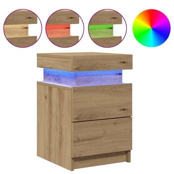 Mesilla De Noche Con Led Madera Marrón Roble 35x39x55 Cm Vidaxl