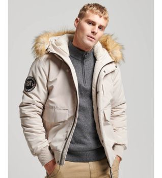 Superdry para hombre. M5011742A Cazadora bómber acolchada con capucha Everest gris (XXL), Casual, Poliéster