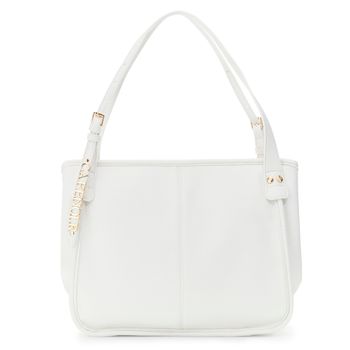 bolso shopping suave de material granate con bandolera y detalle de letras white