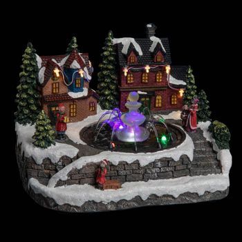 Fuente Del Pueblo Iluminada Con Niños 10 Led Que Cambian De Color