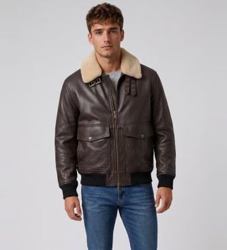 HUGO para hombre. 50567431 Chaqueta de piel Lorano marrón (S), Clásico