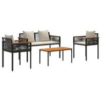 juego de muebles de exterior  mobiliario de jardin negro y crema ratan sintetico