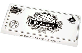 Tableta de Chocolate puro 70% cacao con Almendras 150g - El Artesano