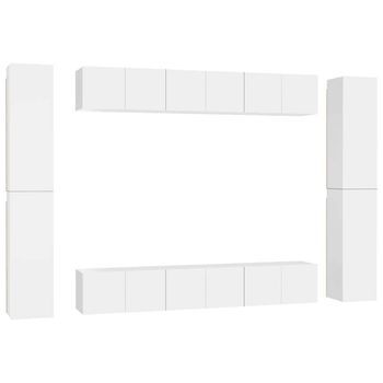 Set De Muebles De Salón Tv 10 Pzas Madera De Ingeniería Blanco Vidaxl