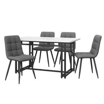 Conjunto De Comedor Con Mesa De 120 X 70 Cm, Patas Negras Y 4 Sillas De Lino Gris Oscuro