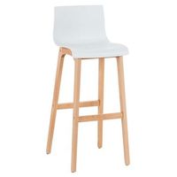 taburete de bar de diseno escandinavo x1 estructura de 4 patas de madera con asiento de plastico blanco 100004942