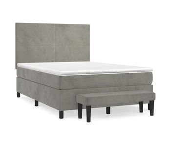 Cama box spring con colchón terciopelo gris claro 140x190 cm diseño plano