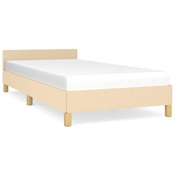 Cama Individual | Cama De Adulto | Estructura De Cama Con Cabecero Sin Colchón Tela Crema 80x200cm