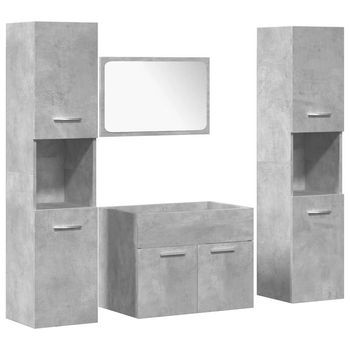 Juego Muebles De Baño 4 Pzas Madera Contrachapada Gris Hormigón Vidaxl